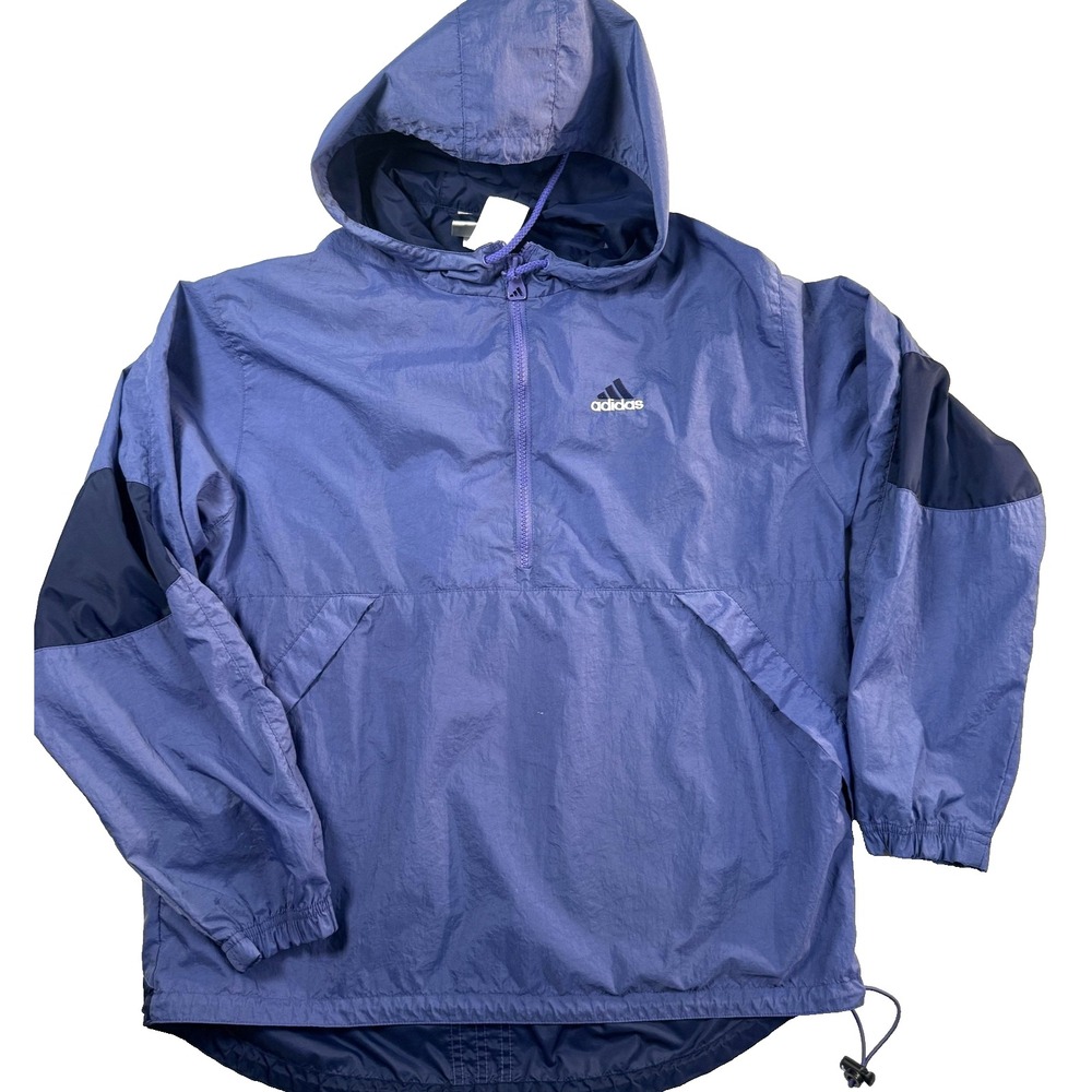 Adidas Jacket Womens M Purple 1/2 Zip Hooded Athleisure Colorblock Windbreaker